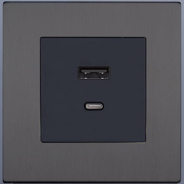 Розетка USB для быстрой зарядки Type A+C, Сатин, Asturias Salvador SJAN44CC12