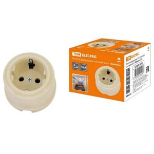 Ретро розетка керамика с 3/К, Слоновая кость, Болонь TDM ELECTRIC SQ1820-0312