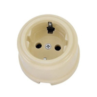 Ретро розетка керамика с 3/К, Слоновая кость, Болонь TDM ELECTRIC SQ1820-0312