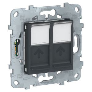 Розетка компьютерная 2-ая RJ45 Cat. 5e UTP, Антрацит, Unica New Schneider NU542054