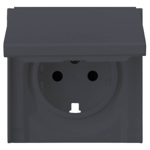 Лицевая панель розетки с З/К с крышкой, Базальт, Rikett 35634 BT