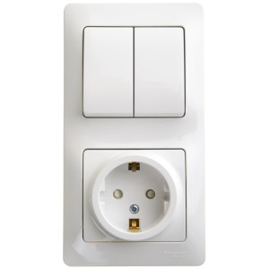 Блок Розетка с З/К + Выкл 2кл, Белый SE Glossa GSL000174