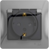Розетка 1 местная с З/К, крышкой и шторкой IP44, Алюминий, Glossa SE GSL000348