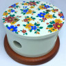 Распаечная коробка D80 из керамики с круглой крышкой, подложка вишня, ситец, ЦИОН РК-СИТ1