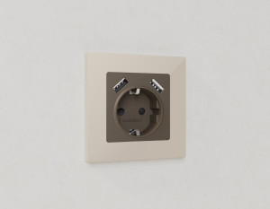 Лицевая панель розетки с З/К и USB зарядкой А+А с шторками, Темная бронза матовый, ALFA Quant Ambrella Volt AP6390