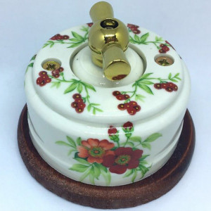 Выключатель керамика 2 кл. (4 положения), подложка вишня, лето, ЦИОН В2М-ЛЕТ