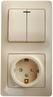 Блок Розетка с З/К + Выкл 2кл c подсв., Бежевый SE Glossa GSL000275
