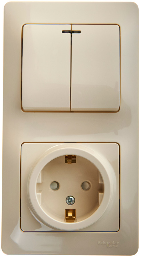 Блок Розетка с З/К + Выкл 2кл c подсв., Бежевый SE Glossa GSL000275