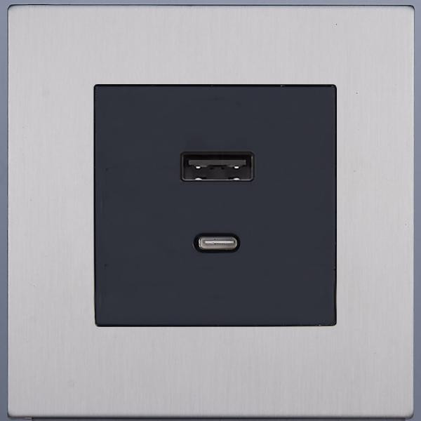 Розетка USB для быстрой зарядки Type A+C, Никель, Asturias Salvador SJAN55CC12