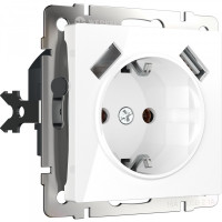 Розетка с З/К и USB зарядкой, тип А+A, Белый, Werkel W1171501