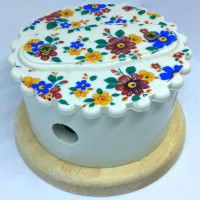 Распаечная коробка D80 из керамики с фигурной крышкой, подложка береза, ситец, ЦИОН РК-СИТ2