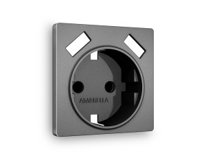 Лицевая панель розетки с З/К и USB зарядкой А+А с шторками, Антрацит серый, ALFA Quant Ambrella Volt AP6590
