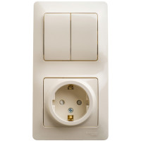 Блок Розетка с З/К + Выкл 2кл, Бежевый SE Glossa GSL000274
