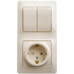 Блок Розетка с З/К + Выкл 2кл, Бежевый SE Glossa GSL000274