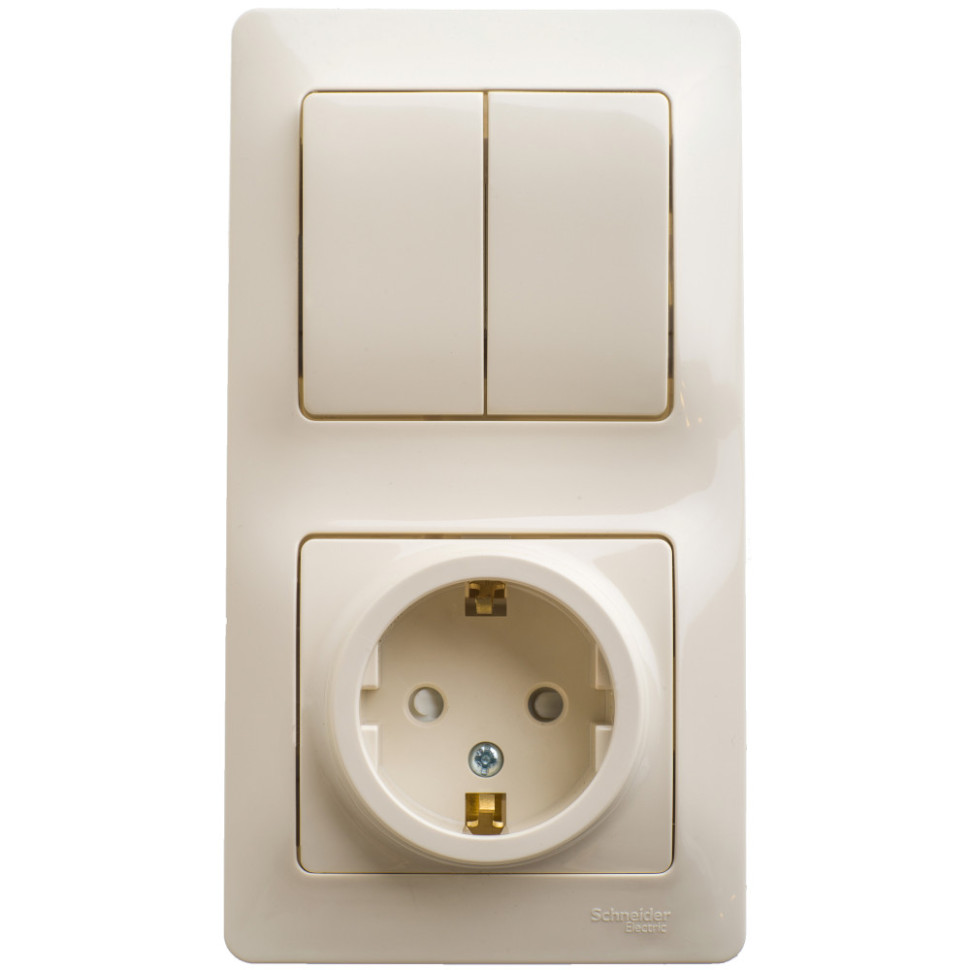 Блок Розетка с З/К + Выкл 2кл, Бежевый SE Glossa GSL000274 Блок Розетка с З/К + Выкл 2кл, Бежевый SE Glossa GSL000274