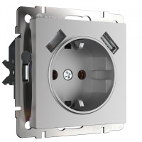Розетка с З/К и USB зарядкой, тип А+A, Серебряный, Werkel W1171506