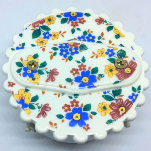 Распаечная коробка D80 из керамики с фигурной крышкой, подложка вишня, ситец, ЦИОН РК-СИТ2