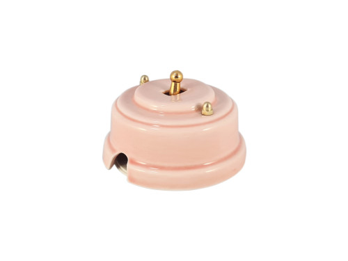 Выключатель керамика тумблерный 1 кл., розовый rosa с золотой ручкой, Leanza ВР1ДЗ