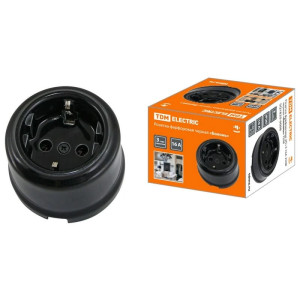 Ретро розетка керамика с 3/К, Черный, Болонь TDM ELECTRIC SQ1820-0008