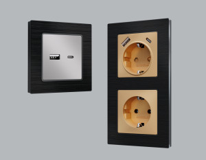 Рамка 4 местная металл шлифованный, Черный, ALFA Platos Ambrella Volt AF550504