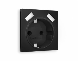 Лицевая панель розетки с З/К и USB зарядкой А+А с шторками, Черный матовый, ALFA Quant Ambrella Volt AP8090