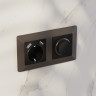 Лицевая панель розетки с З/К и USB зарядкой А+А с шторками, Черный матовый, ALFA Quant Ambrella Volt AP8090