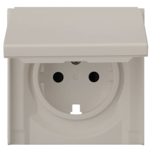 Лицевая панель розетки с З/К с крышкой, Лен, Rikett 35634 LN