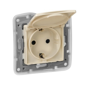 Розетка с З/К с крышкой, герметичная IP44, слоновая кость, Etika Legrand 672332