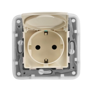 Розетка с З/К с крышкой, герметичная IP44, слоновая кость, Etika Legrand 672332