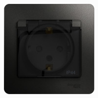 Розетка 1 местная с З/К, крышкой и шторкой IP44, Антрацит, Glossa SE GSL000748