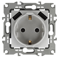 Розетка с З/К и USB зарядкой, Алюминий, Эра Elegance 14-4109-03