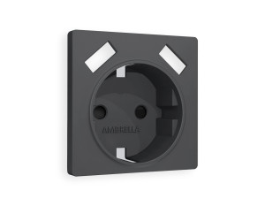 Лицевая панель розетки с З/К и USB зарядкой А+А с шторками, Графит Мягкое касание, ALFA Quant Ambrella Volt AP9090