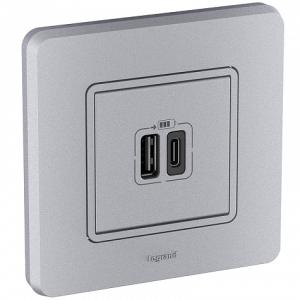 Розетка USB для зарядки, алюминий, INSPIRIA Legrand 673762
