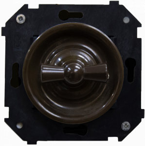 Выключатель пластик поворотный 1 кл. перекрестный (внутренний монт.), Коричневый, Шедель Bironi B3-203-22