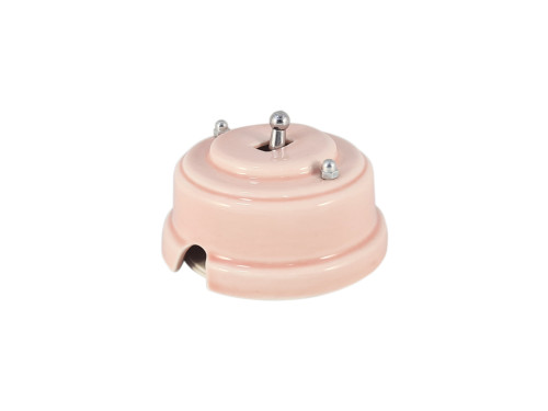 Выключатель керамика тумблерный 1 кл., розовый rosa с серебряной ручкой, Leanza ВР1ДС