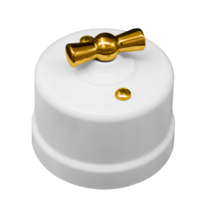 Выключатель пластик поворотный 1 кл. перекрестный (2 полож), Белый, ручка Золото, Bironi B1-203-21-G