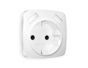 Лицевая панель розетки с З/К и USB зарядкой А+А с шторками, Белый глянец, OMEGA Quant Ambrella Volt OP1090