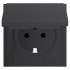 Лицевая панель розетки с З/К с крышкой, Черный сатин, Rikett 35634 MB