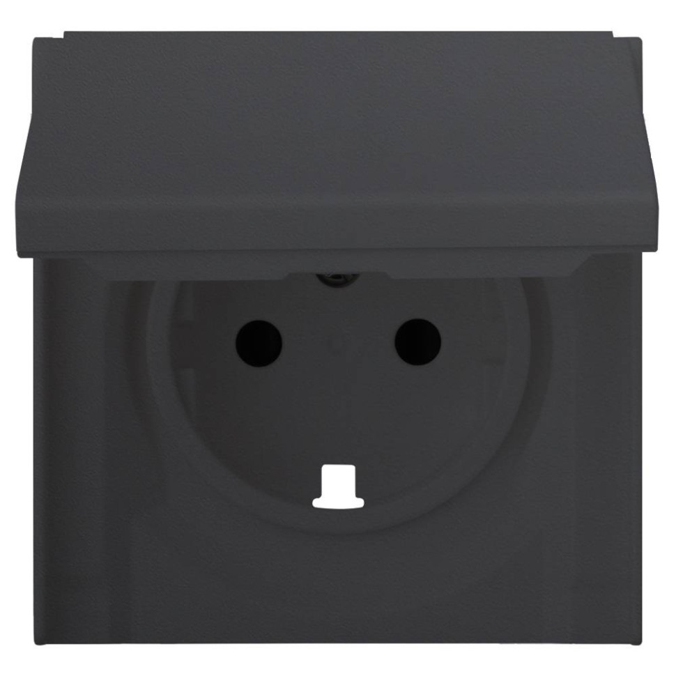 Лицевая панель розетки с З/К с крышкой, Черный сатин, Rikett 35634 MB