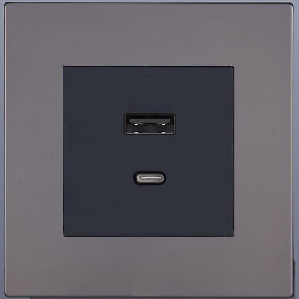 Розетка USB для быстрой зарядки Type A+C, Темн. хром, Toledo Salvador SJAN88EC12