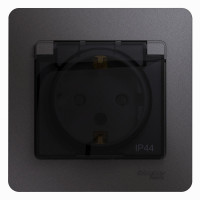 Розетка 1 местная с З/К, крышкой и шторкой IP44, Графит, Glossa SE GSL001348