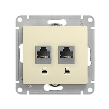 Розетка компьютерная 2-ая RJ45 Cat. 5e, Молочный, Glossa SE GSL000985KK