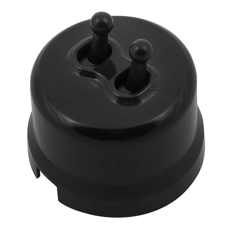 Выключатель пластик тумблерный 2 кл., Черный, Bironi B1-232-23