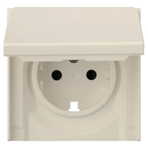 Лицевая панель розетки с З/К с крышкой, Кремовый сатин, Rikett 35634 MC
