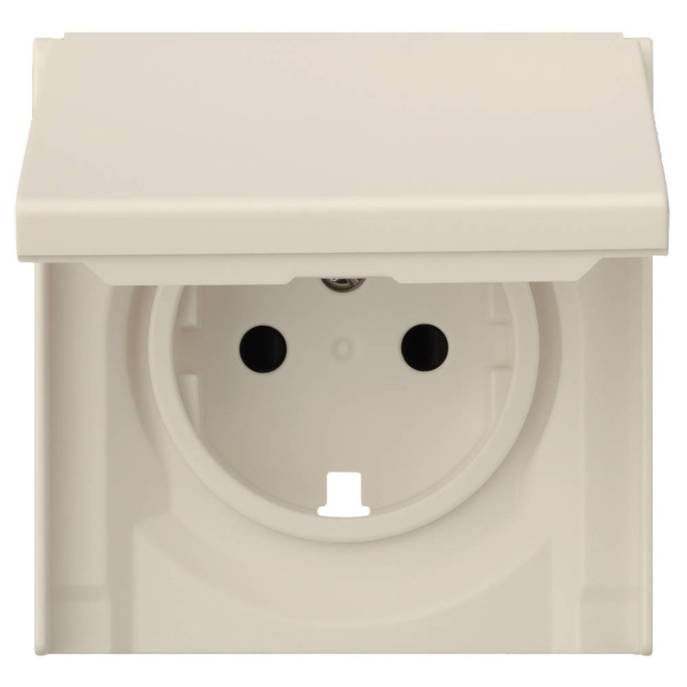 Лицевая панель розетки с З/К с крышкой, Кремовый сатин, Rikett 35634 MC