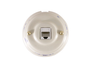 Розетка комп. RJ45 cat.6, керамика, Синие цветы, золотистая фурнитура, Leanza РК6ВЗ