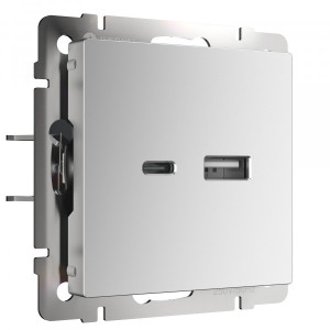 Розетка USB для зарядки A+C, Серебряный, Werkel W1171806