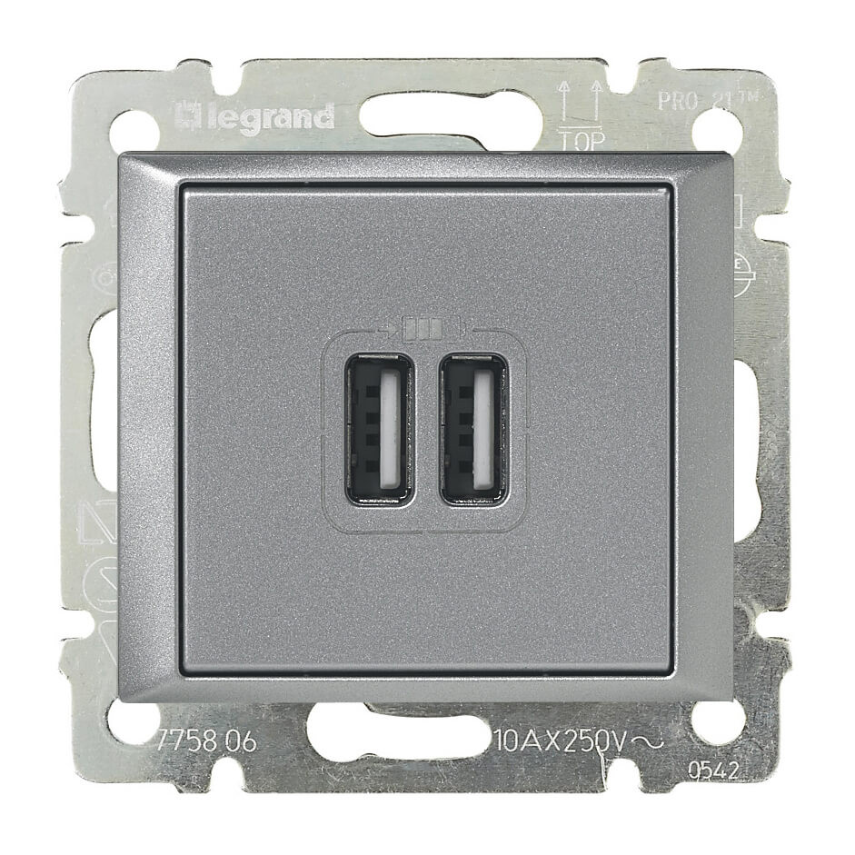 Розетка USB для зарядки, алюминий, Valena Classic Legrand 770270