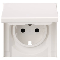 Лицевая панель розетки с З/К с крышкой, Белый сатин, Rikett 35634 MW