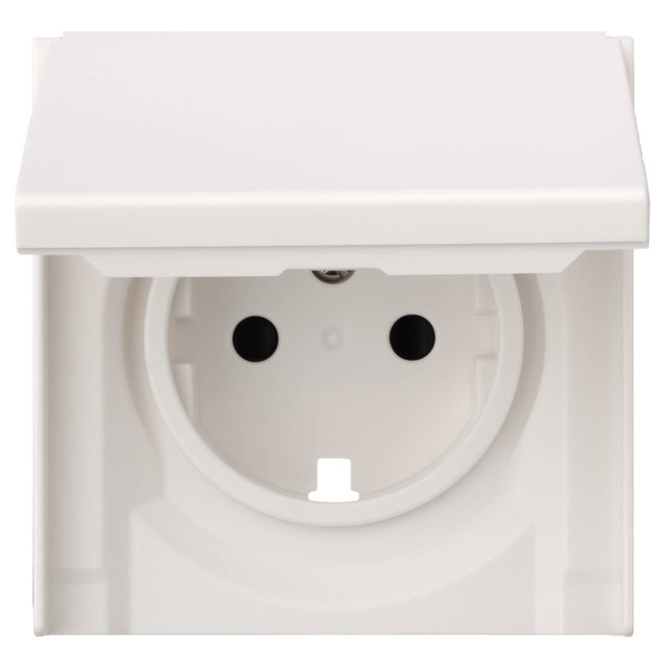 Лицевая панель розетки с З/К с крышкой, Белый сатин, Rikett 35634 MW